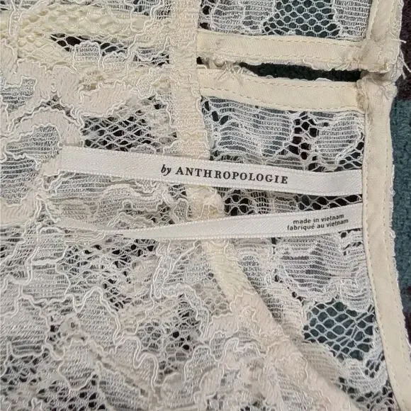 NWT Anthropologie Medium Sheer Lace Short Sleeve White Blouse Fairy Whimsical - Picture 4 of 11